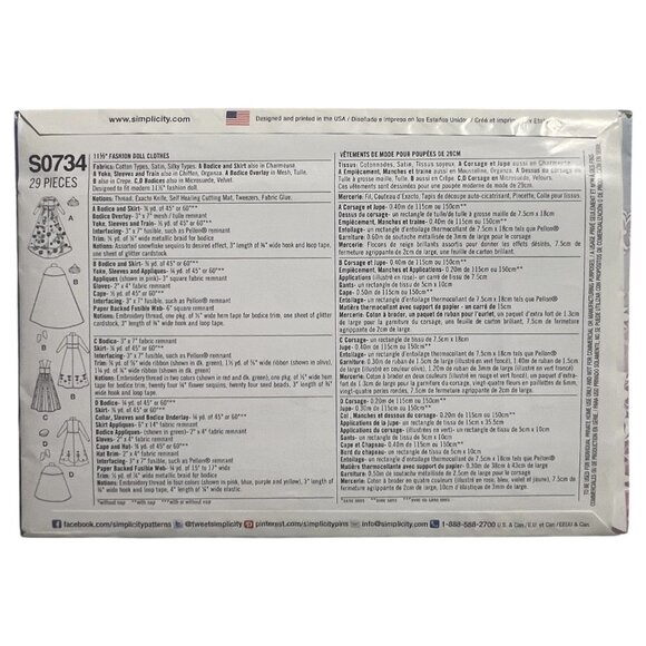 Disney Frozen Simplicity Sewing Pattern 0734 1234 Fashion Doll Clothes 11.5” - Picture 7 of 7